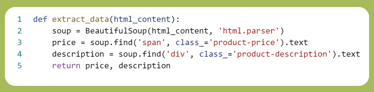 Define-a-function-to-extract-price-and-description-data-using-BeautifulSoup